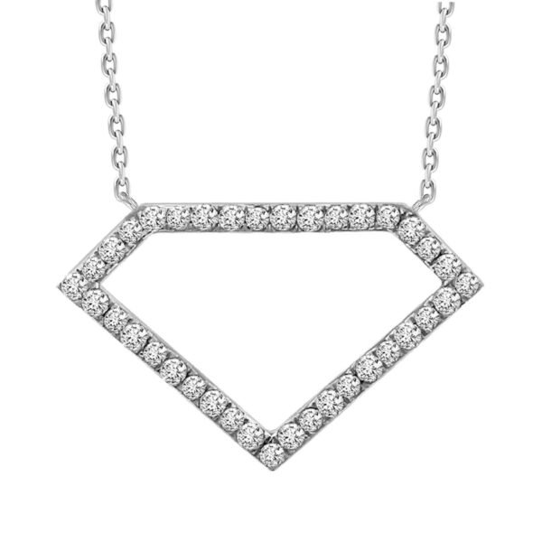 LADIES NECKLACE WITH CHAIN 1/5 CT ROUND DIAMOND 10K WHITE GOLD