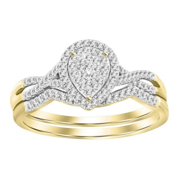 LADIES BRIDAL RING SET 1/4 CT ROUND DIAMOND 10K YELLOW GOLD - Image 6