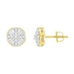 UNISEX EARRINGS 3/8 CT ROUND/BAGUETTE  DIAMOND 10K YELLOW GOLD