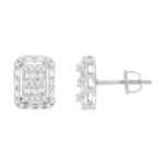 UNISEX EARRINGS 1/2 CT ROUND/BAGUETTE  DIAMOND 10K WHITE GOLD