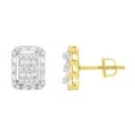 UNISEX EARRINGS 1/2 CT ROUND/BAGUETTE  DIAMOND 10K YELLOW GOLD