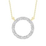 LADIES NECKLACE 1/10 CT ROUND/BAGUETTE DIAMOND 10K YELLOW GOLD