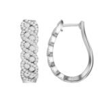 LADIES HOOPS 1 CT ROUND DIAMOND 10K WHITE GOLD