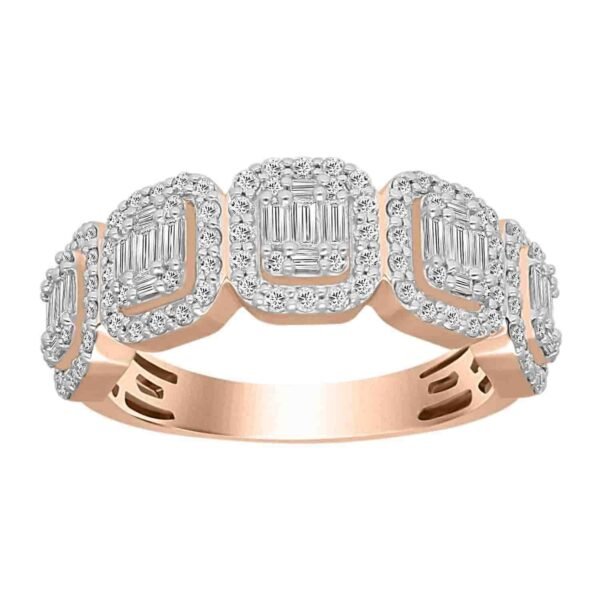 LADIES RING 1 CT ROUND/BAGUETTE DIAMOND 14K ROSE GOLD