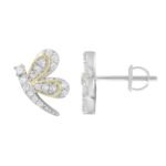 UNISEX EARRINGS 1/5 CT ROUND DIAMOND 10K YELLOW/WHITE GOLD