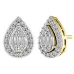 UNISEX EARRINGS 1/3 CT ROUND/BAGUETTE DIAMOND 10K YELLOW GOLD