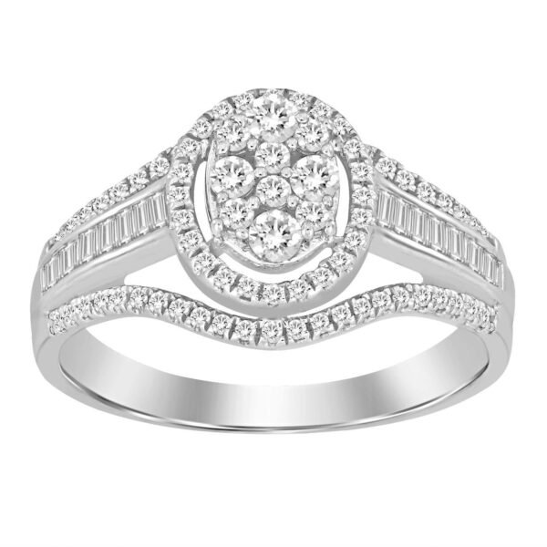 LADIES RING 1/2 CT ROUND/BAGUETTE DIAMOND 10K WHITE GOLD