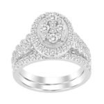 LADIES BRIDAL RING SET 1 CT ROUND DIAMOND 14K WHITE GOLD