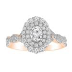 LADIES BRIDAL RING SET 1 CT ROUND/OVAL DIAMOND 14K ROSE GOLD(CENTER STONE 1/3)