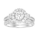 LADIES BRIDAL RING SET 1 5/8 CT ROUND/BAGUETTE DIAMOND 14K WHITE GOLD(CENTER STONE 1/2)