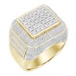 MEN'S RING 2 CT ROUND/BAGUETTE DIAMOND 10K YELLOW GOLD
