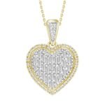 LADIES PENDANT 1/3 CT ROUND/BAGUETTE DIAMOND 14K YELLOW GOLD