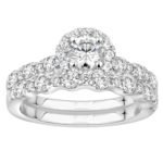 LADIES BRIDAL RING SET 1 1/2 CT ROUND DIAMOND 14K WHITE GOLD(CENTER STONE 3/8)