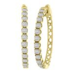 LADIES HOOPS 1 CT ROUND DIAMOND 10K YELLOW GOLD