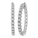 LADIES HOOPS 1/2 CT ROUND DIAMOND 10K WHITE GOLD
