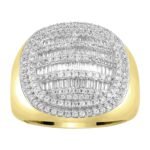 MEN'S RING 1 1/2 CT ROUND/BAGUETTE DIAMOND 14K YELLOW GOLD