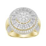 MEN'S RING 2 CT ROUND DIAMOND/BAGUETTE 14K YELLOW GOLD