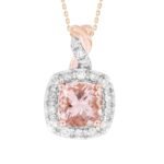 LADIES PENDANT 1/4 CT ROUND/CUSHION/PEACH MORGANITE DIAMOND 10K ROSE GOLD (CENTER - 7/8)