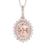 LADIES PENDANT 1/3 CT ROUND/PEACH MORGANITE DIAMOND 10K ROSE GOLD (CENTER - 1 1/8)