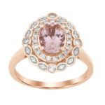 LADIES RING 1/3 CT ROUND/OVAL/PEACH MORGANITE DIAMOND 10K ROSE GOLD(CENTER-1 1/8)