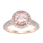 LADIES RING 1/2 CT ROUND/ROUND/PEACH MORGANITE DIAMOND 10K ROSE GOLD(CENTER-1 1/5)