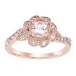 LADIES RING 1/5 CT ROUND/ROUND/PEACH MORGANITE DIAMOND 10K ROSE GOLD(CENTER-1/2)