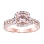 LADIES RING 1/2 CT ROUND/ROUND/CUSHION/PEACH MORGANITE DIAMOND 10K ROSE GOLD(CENTER-7/8)