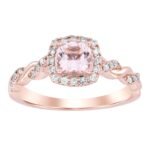 LADIES RING 1/5 CT ROUND/ROUND/CUSHION/PEACH MORGANITE DIAMOND 10K ROSE GOLD(CENTER-1)