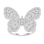 LADIES RING 1 CT ROUND/BAGUETTE DIAMOND 10K WHITE GOLD