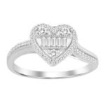 LADIES RING 1/4 CT ROUND/BAGUETTE DIAMOND 10K WHITE GOLD