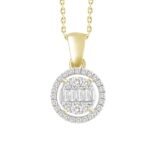 LADIES PENDANT 1/5 CT ROUND/BAGUETTE DIAMOND 10K YELLOW GOLD
