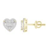LADIES EARRING 1/4 CT ROUND/BAGUETTE DIAMOND 10K YELLOW GOLD