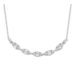 LADIES NECKLACE 1/5 CT ROUND/BAGUETTE DIAMOND 10K WHITE GOLD
