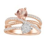 LADIES RING 1/2 CT ROUND/PEACH MORGANITE DIAMOND 10K ROSE GOLD(CENTER-3/4)