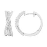 LADIES HOOPS 1/2 CT ROUND DIAMOND 10K WHITE GOLD