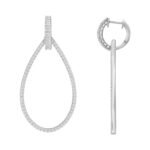 LADIES HOOPS 1 1/2 CT ROUND/BAGUETTE DIAMOND 14K WHITE GOLD