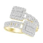 LADIES RING 3/4 CT ROUND/BAGUETTE DIAMOND 10K YELLOW GOLD