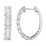 LADIES HOOPS 1 CT ROUND/BAGUETTE DIAMOND 10K WHITE GOLD