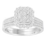 LADIES BRIDAL RING SET 1/2 CT ROUND/BAGUETTE DIAMOND 10K WHITE GOLD