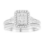 LADIES BRIDAL RING SET 3/8 CT ROUND/BAGUETTE DIAMOND 10K WHITE GOLD