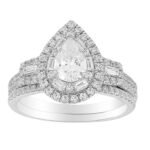 LADIES BRIDAL RING SET 1 1/2 CT ROUND/PEAR DIAMOND 14K WHITE GOLD(SI QUALITY)