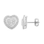 LADIES EARRING 1 CT ROUND/BAGUETTE DIAMOND 10K WHITE GOLD