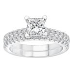 LADIES BRIDAL RING SET 1/2 CT ROUND/CUSHION DIAMOND 14K WHITE GOLD(CENTER-1)