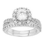 LADIES BRIDAL RING SET 1/6 CT ROUND/PEAR DIAMOND 14K WHITE GOLD(CENTER-1)