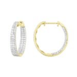 LADIES HOOPS 1 CT ROUND DIAMOND 10K YELLOW GOLD