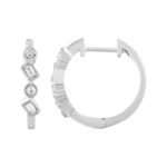 LADIES HOOPS 1/8 CT ROUND/BAGUETTE DIAMOND 10K WHITE GOLD