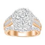 LADIES RING 2 CT ROUND/BAGUETTE DIAMOND 10K ROSE GOLD