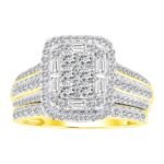 LADIES BRIDAL RING SET 1 CT ROUND/BAGUETTE DIAMOND 14K YELLOW GOLD